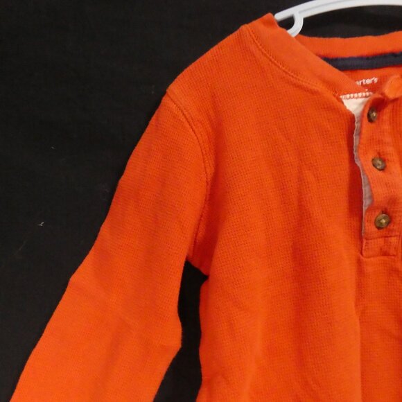 CARTER'S | size 5 | Orange Waffle Knit Long Sleeve Shirt | Partial Button-Up - Picture 3 of 14